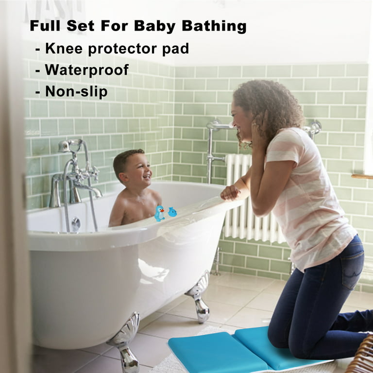 Bath Kneeler Pad - 1.5 inch Thick Bath Kneeling Mat Non-Slip Rubber - Foldable Child Bath Tub Mat - Bath Spout Cover Blue Sea Lions - Kids Bathroom