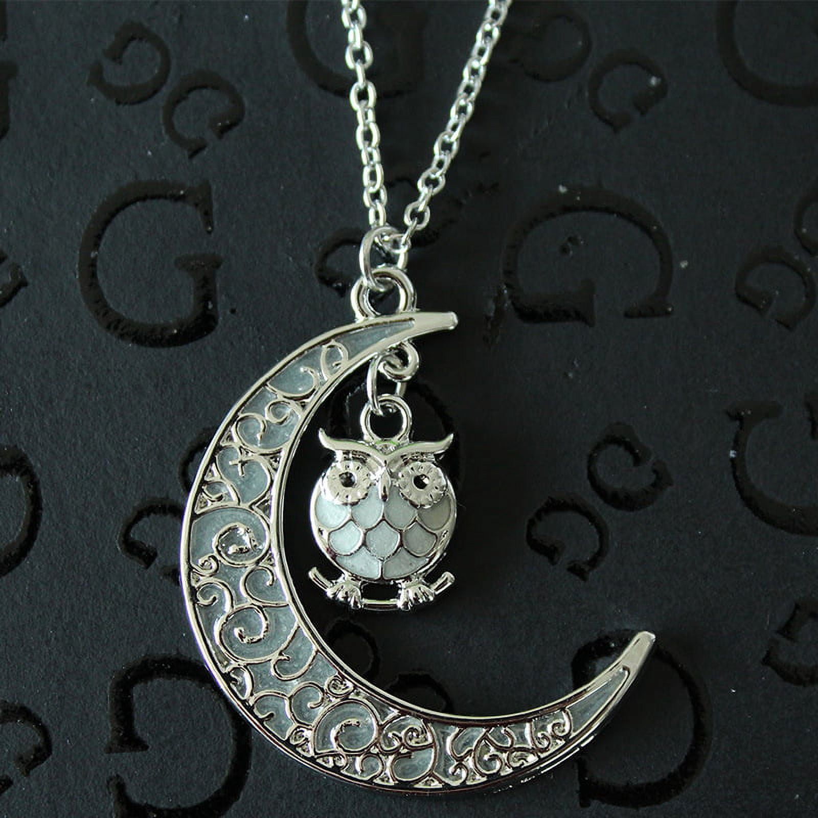 Owl Glow In Dark Pendant Chain Necklace for Women Green or Blue Ginger Lyne Collection