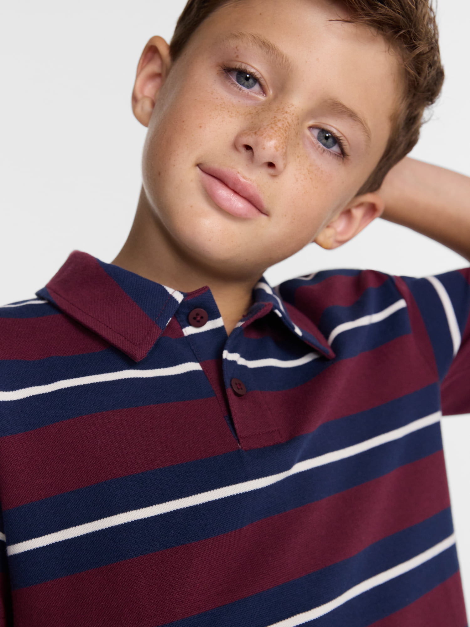Wonder Nation Boys' Stripe Pique Knit Polo Shirt with Short Sleeves, Sizes 4-18