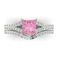 thumbnail image 2 of Clara Pucci 18K White Gold Princess Cut 1Ct Simulated Pink Diamond Engagement Ring + Matching Band - Luxury Box Included, 2 of 7