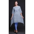thumbnail image 4 of Bimba Blue Daisies Floral Women Kurtas Ethnic Printed Asymmetric Summer Wear Tops For Women Small, 4 of 6