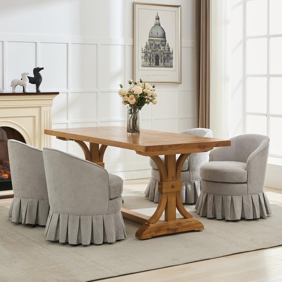 Mid-Century Modern Swivel Dining Armchair - Upholstered High Back with Arms - Sturdy Wood Frame, Cozy Accent Chair for Bedroom, Living Room, or Small Spaces - Vanity Makeup Chair - Grey