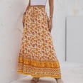 thumbnail image 3 of Defitshape Women's Boho Floral Print Skirt Summer Maxi Full Length Slits Elastic Waist Swing Flowy Pleated Drawstring Bohemian Patterned Blossom Yellow XX-Large, 3 of 5