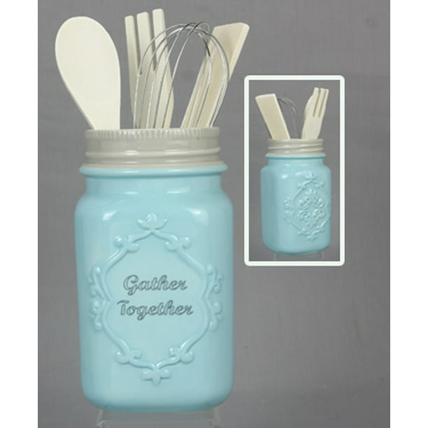 Ceramic Blue Mason Jar Tool Holder