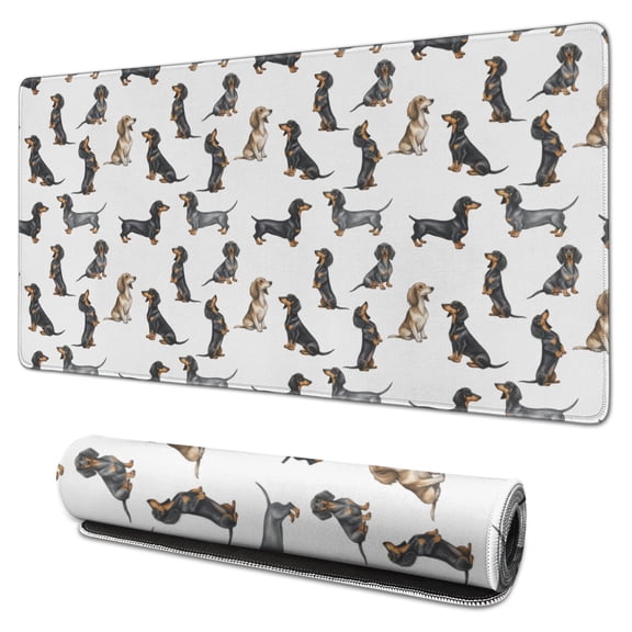 31.5x15.7 Inch Gaming Mouse Pad, Non-Slip Stitched Rubber Desk Mat for Desktop & Laptop,Dachshund Variety White Pattern
