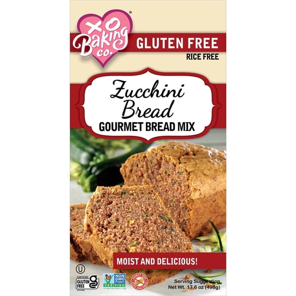 XO Baking Co. Gluten Free Gourmet Zucchini Bread Mix; Non GMO; Kosher; Rice Free; Dairy Free, Peanut Free; Soy Free, No Preservatives; No Artificial Flavors or Colors, 17.6oz