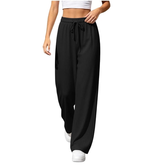 Enjoytime Wide Leg Pants Woman Elastic Waist Drawstring Baggy Sweatpants Solid Color Casual Comfy Plus Size Pants