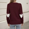 thumbnail image 2 of Women Cute Heart Sweaters Crew Neck Valentines Day Sweater Long Sleeve Casual Ribbed Knit Pullover Top Wine, S, 2 of 6
