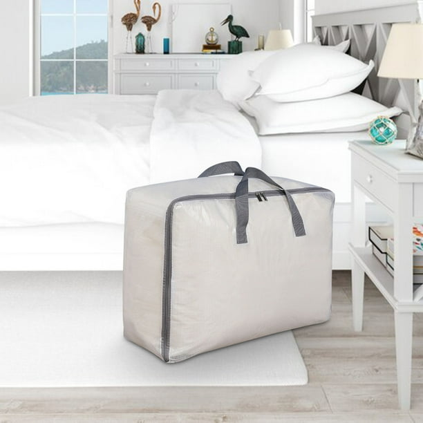 Bolsa de almacenamiento para colchas de PVC de malla transparente resistente | Organizador de mantas de gran capacidad | 60x50x25cm Ropa plegable Almacenamiento de ropa de cama para armario,