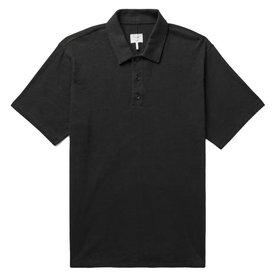 Rag & Bone Men's Solid Black Classic Flame Polo Shirt Short Sleeve T-Shirt, Large