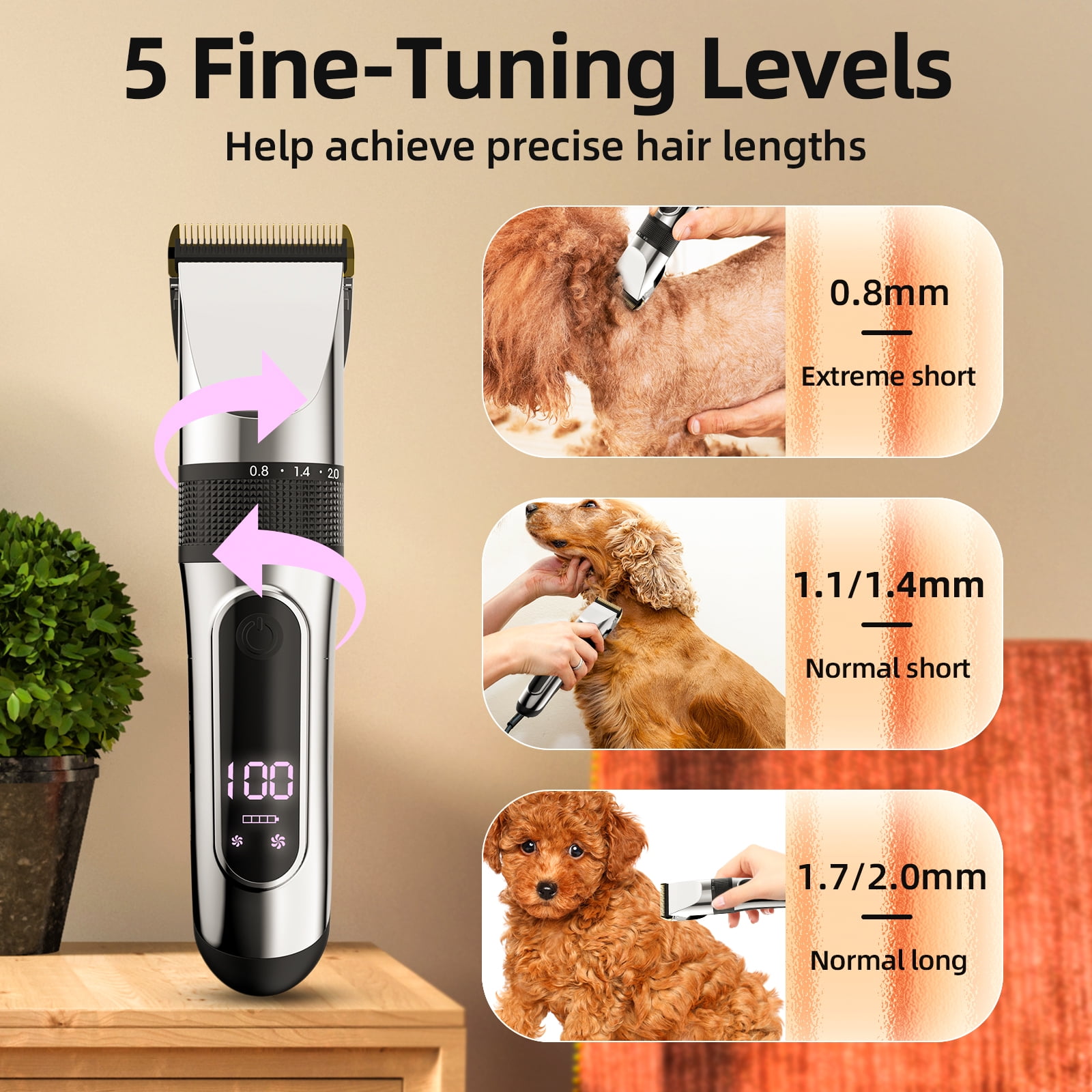 Lovav Dog Clippers Washable,2 in 1 Dog Grooming Clippers Kit,Professional Dog Trimmers Clippers Cordless,Low Noise Dog Shaver USB Rechargeable,Pet Clippers for Dogs,Cats,Rabbits and More 