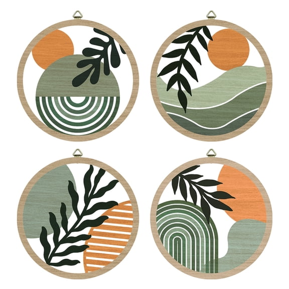 Boho Wall Art Sage Green Wall Decor Minimalist Geometric Wall Sculpture Nature Botanical Wood Cut Out Artwork Set of 4 for Living Room Bedroom Farmhouse 11.5X11.5 In