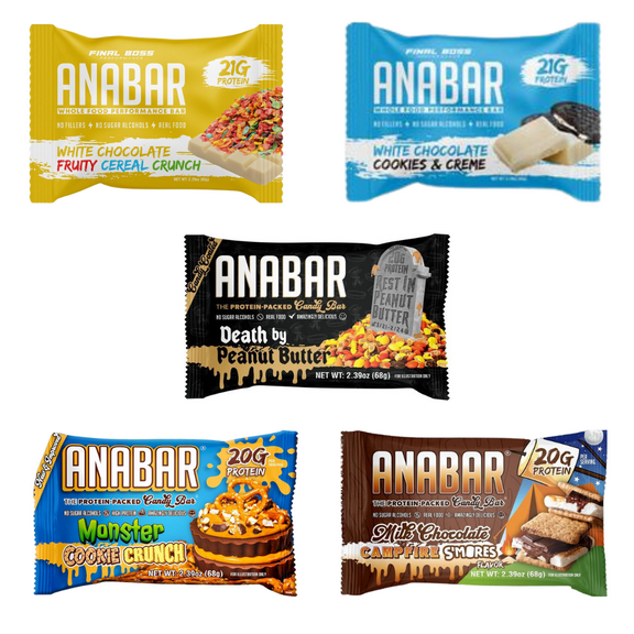 Anabar Protein Bars 5 bars-Smores, Cookies, Cereal, Monster, Peanut Butter 21g