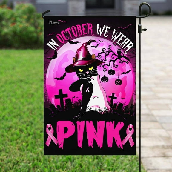 Flagwix Breast Cancer Decoration, We Wear Pink Breast Cancer Flag For October THB2582F - Garden Flag (12x18)