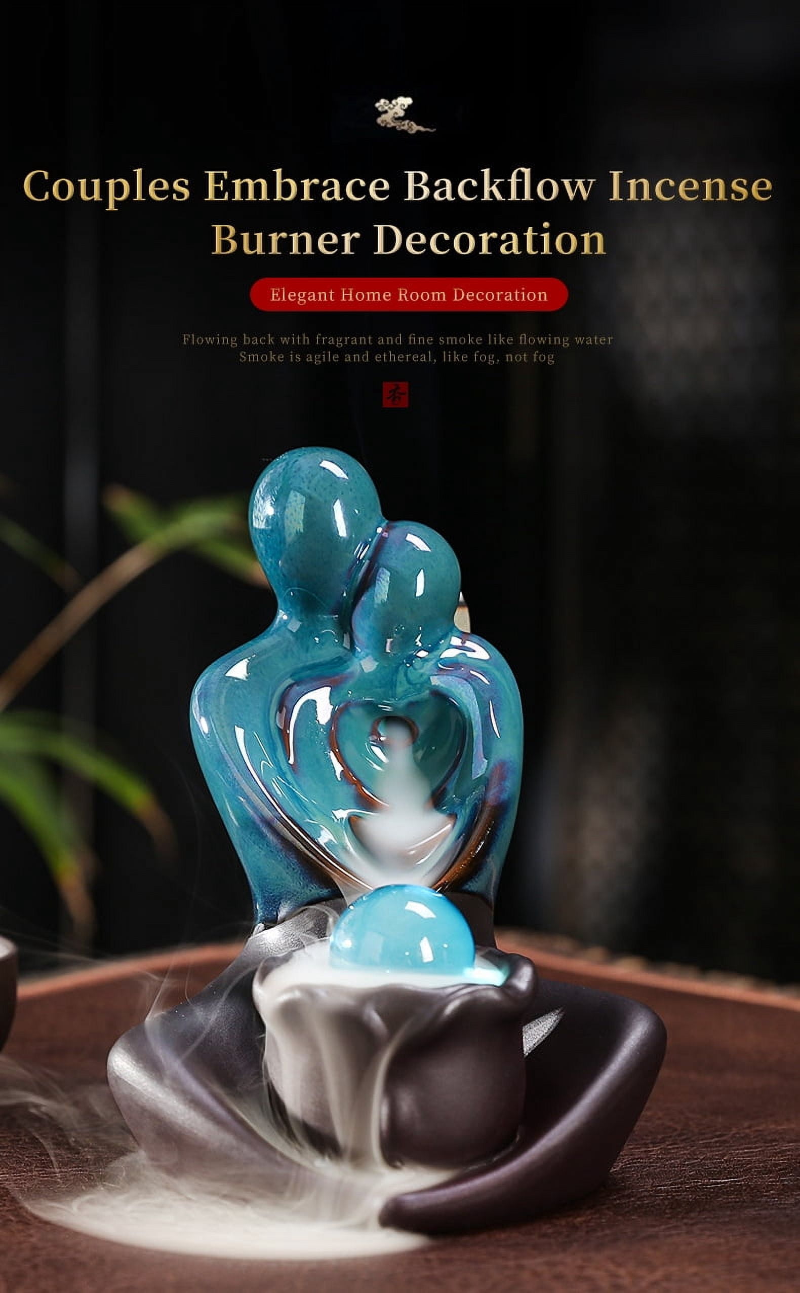 Couple Hug Love Statue Waterfall Incense Burner Handicraft Smoke Incense Holder Ornament for Yoga Room Decor,Valentine's Day Gift