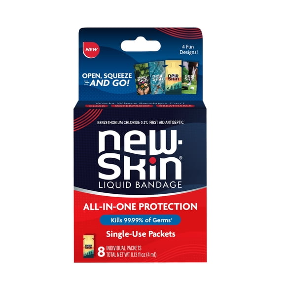 New Skin Liquid Bandage, Single-Use-Packets, 8 Count