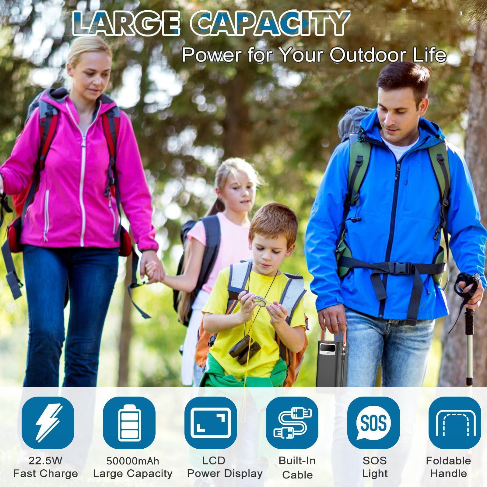 PGYOB Portable Charger Power Bank 50000mAh with Built-in Cables, 120W Super Fast Charging & Solar Input, for Laptop,iPhone,Android, Home, Camping, Emergency