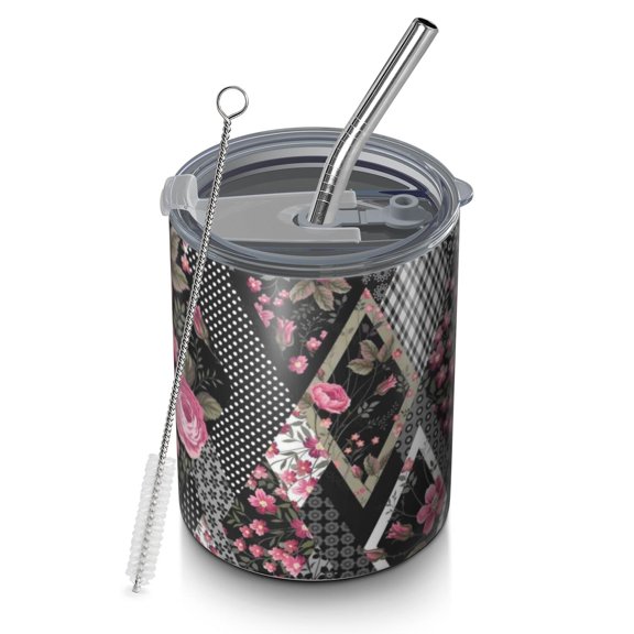 12oz Coffee Tumblers Pioneer Flower Floral Print Pattern Stainless Steel Vacuum Insulated Travel Tumbler Coffee Cups Mug with Lid and Straw with Cleaning Brush for Cold & Hot Drinks
