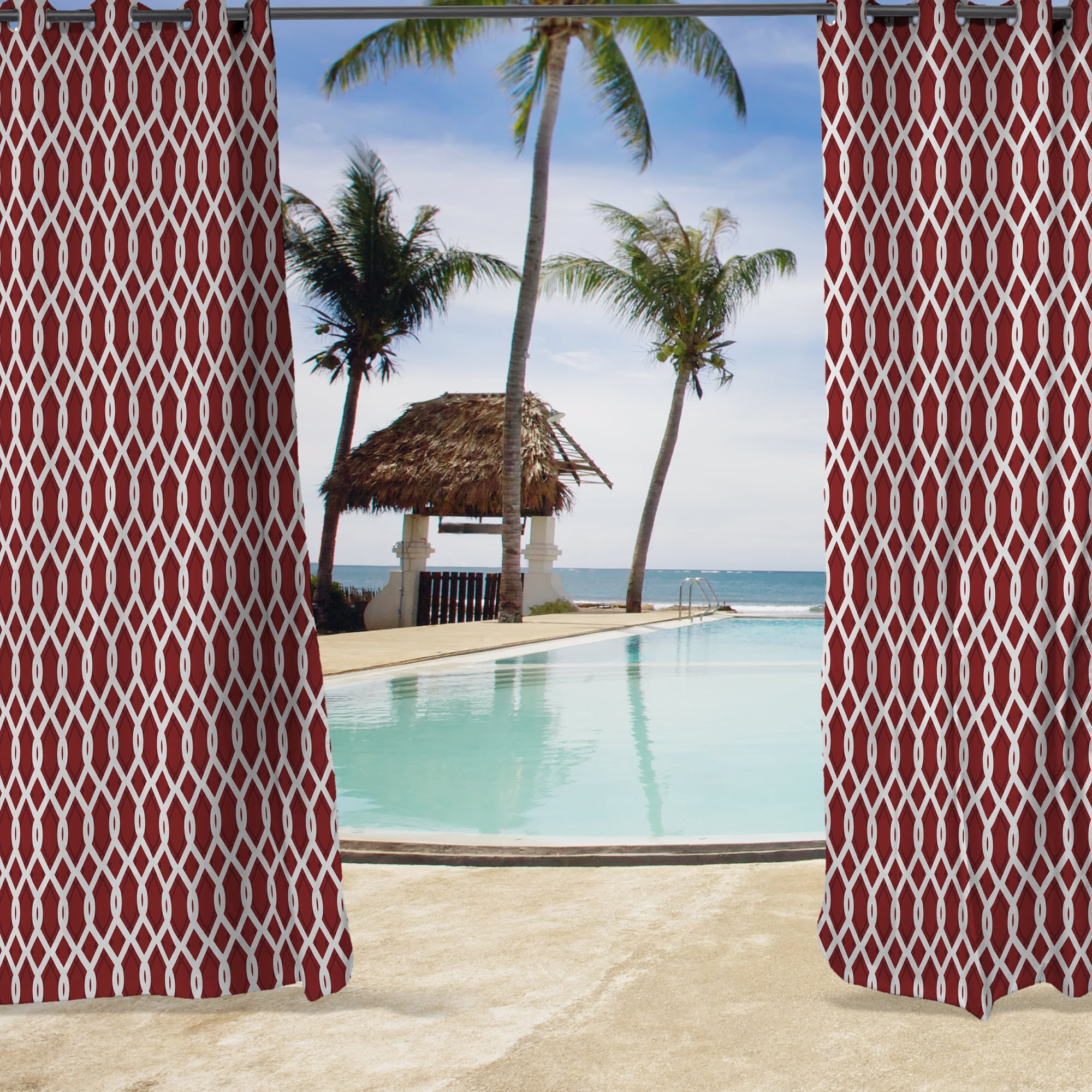 Jordan Manufacturing 54" x 84" Cayo Pompeii Red Lattice Grommet Semi-sheer Outdoor Curtain Panel (2 Pack)