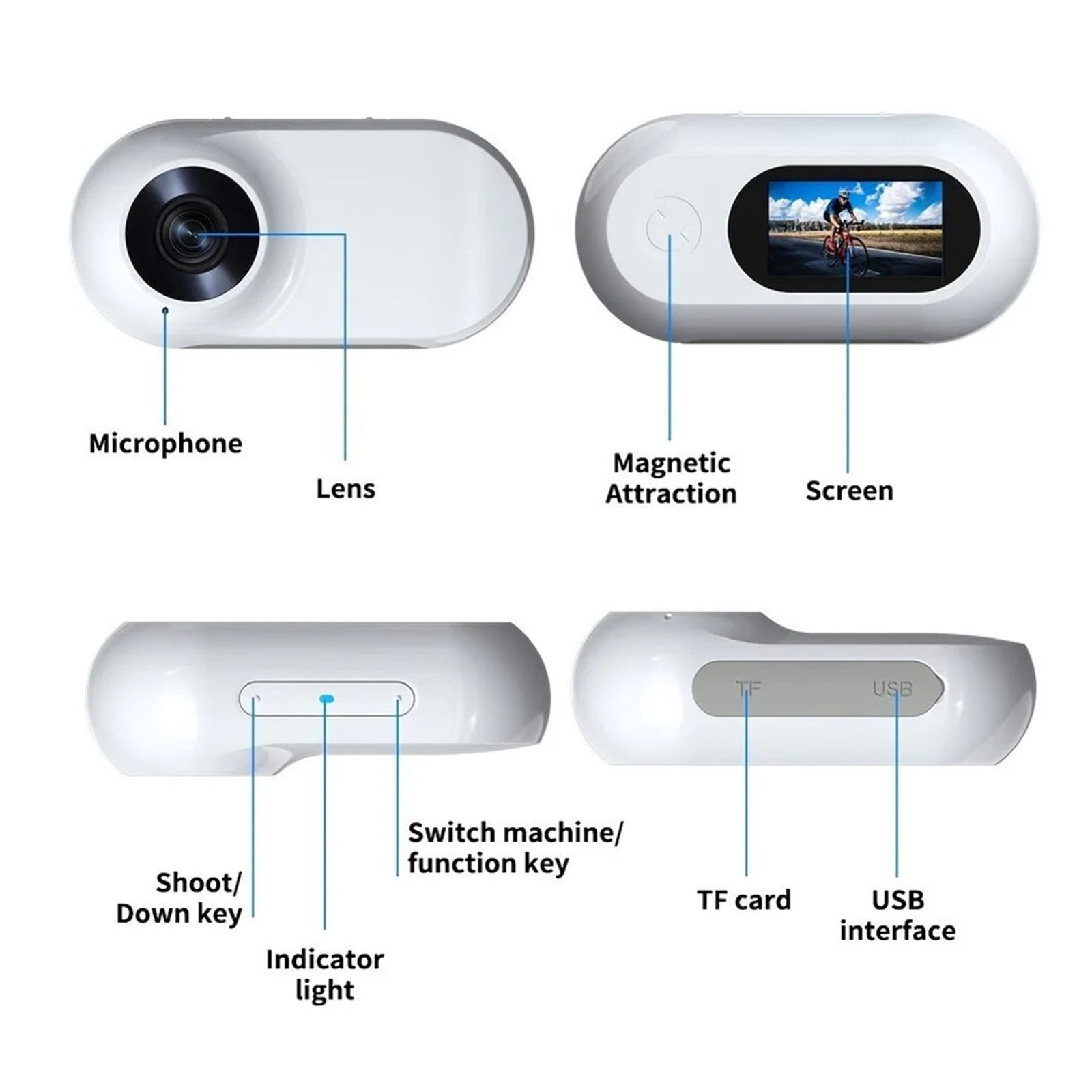 Action Anti Shaking Mini Camera 1080P HD Head Mounted Magnetic Attraction Motion Camera DV Sport Video Recorder Helmet Bike