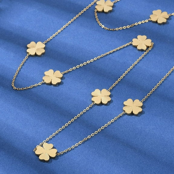 304 Stainless Steel Clover Link Chain Long Necklaces Ion Plating(IP) Golden 34.37 inch(87.3cm) 3pcs