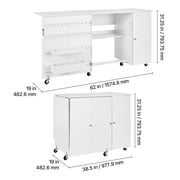 KFFKFF Folding Sewing Table with Cabinet, Versatile Sewing Machine Table Featuring Compact Design, Wheels, Wooden Pegs, Storage Compartments, Magnetic Door, Craft Workspace