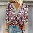 thumbnail image 2 of Dreluolixuan Summer Tops for Women 3/4 Sleeves Tees V Neck Blouses Graphic Vintage Shirts Lace Trim Patchwork Pullover Casual Summer Vacation 2024 Fashion Trendy Clothing Red 2XL, 2 of 5