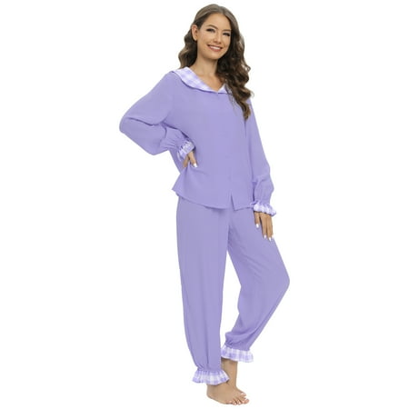 

Womens Pajama Sets Cute Long Sleeve Lounge Top and Bottom Pants 2 Piece Lounge Sets Sleepwear Ladies Pjs Set