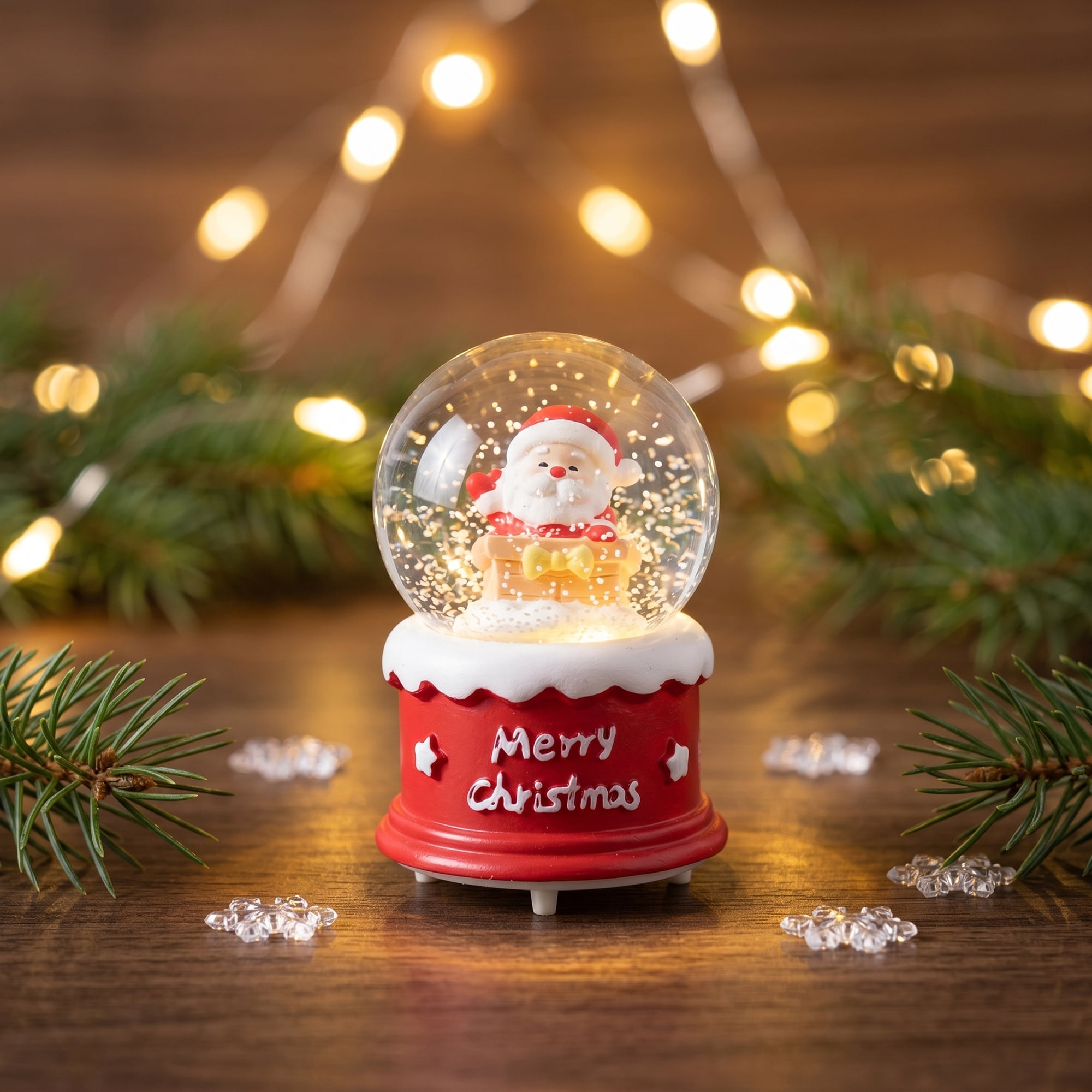 Unique Bargains Light Up Crystal Ball LED Glitter Snow Globe Red L 1.8" x 1.8" x 2.7"