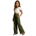 thumbnail image 6 of gibobby Girl's Cotton Linen Casual Palazzo Pants Drawstring Elastic Waist Flowy Wide Leg Long Lounge Trousers,AG, 6 of 7