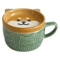 thumbnail image 2 of 2X Japanese Cute Mug Ceramic Shiba Inu Panda Coffee Cup with Lid Home Couple Milk Breakfast Cup(Green),2 x mug,Green, 2 of 4