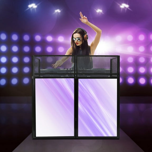 Foldable Structure DJ Display Stand, DJ Event Booth Facade, Portable DJ Facade Booth Table, Black DJ Controller Stand