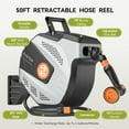 thumbnail image 3 of 1/2 inch x 50ft -SUNPOW Retractable Garden Hose Reel Wall Mounted Hose Reel with 3/4 inch Brass Fitting & 10 Function Sprayer Nozzle - Any Length Lock, Auto Rewind System, 180°Swivel Bracket - Grey, 3 of 6