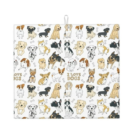 

Uemuo I Love Dogs Pattern Dish Drying Mat 16*18 inch Absorbent Dish Drainer Kitchen Counter Large Size Dish Drying Pad for Countertops Sinks Draining Racks