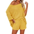 thumbnail image 2 of 2 PCS Off Shoulder Women's Outfits Sweater Sets Knit Top Shorts Matching Suits Cute Pajama Lounge Set, 2 of 6