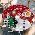 thumbnail image 2 of Red Snowman Christmas Round Tablecloth, Fitted Table Cover with Elastic for 55"-60" Round Tables, Snowflake Xmas Tree Winter Elk Table Cloth Outdoor Indoor Dinning Party Waterproof Tablecloths, 2 of 7