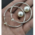 thumbnail image 4 of Clip on 2" silver textured hoop earrings with center pearl, 4 of 4