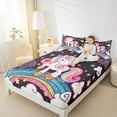 thumbnail image 4 of Feelyou Girls Cute Unicorn Full Size Sheets, Kawaii Rainbow Stars Bed Sheets, Cartoon Clouds Sheet Sets, Black Room Decor, 4 of 7