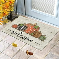 Happy Fall Pumpkin Welcome Mats, Vintage Rustic Indoor Outdoor Autumn Thanksgiving Non Slip Floor Door Mat, 24 X 36 Inch