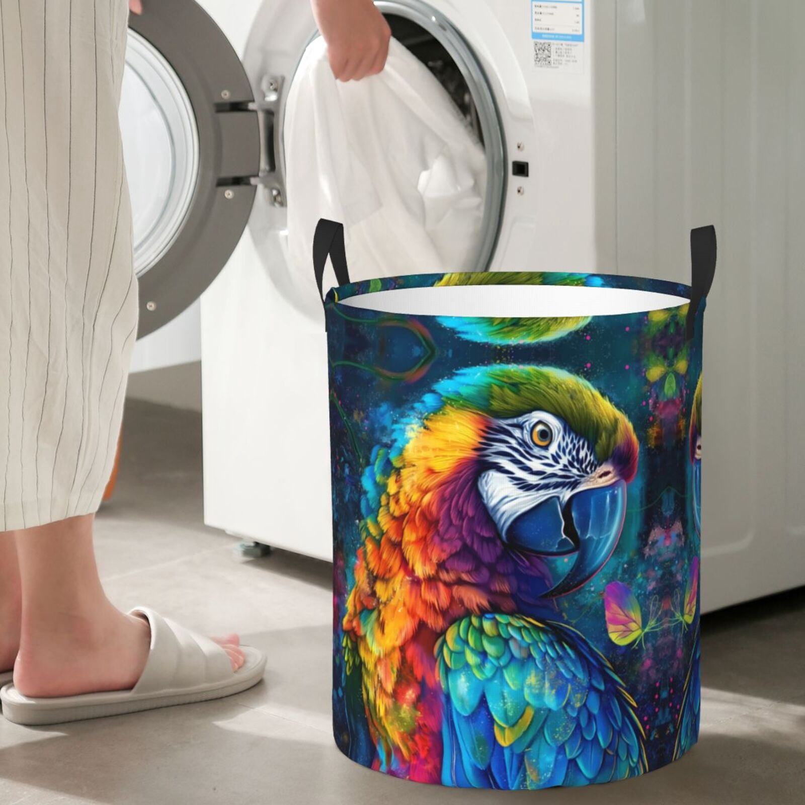 Large Laundry Basket with Handles - Colorful Parrot Jungle Dream Kids Baby Dirty Clothes Laundry Hamper for Bedroom Aesthetic