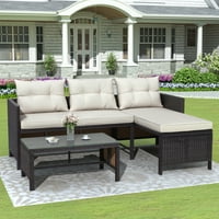 3-Piece Segmart Outdoor Patio PE Rattan Wicker Furniture Sectional Set with Two-Seater Sofa