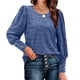 thumbnail image 1 of Top de manga larga abombada para mujer, suave, transpirable, suelto, informal, manga abombada, cuello redondo, Top de manga larga para otoño invierno, azul real M, 1 of 5