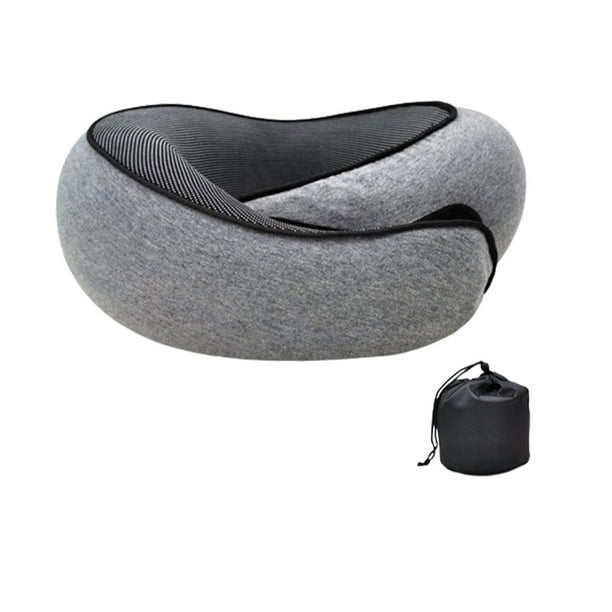Almohada de viaje en forma de U con espuma viscoelástica, funda extraíble, ergonómica, portátil y transpirable. Gris