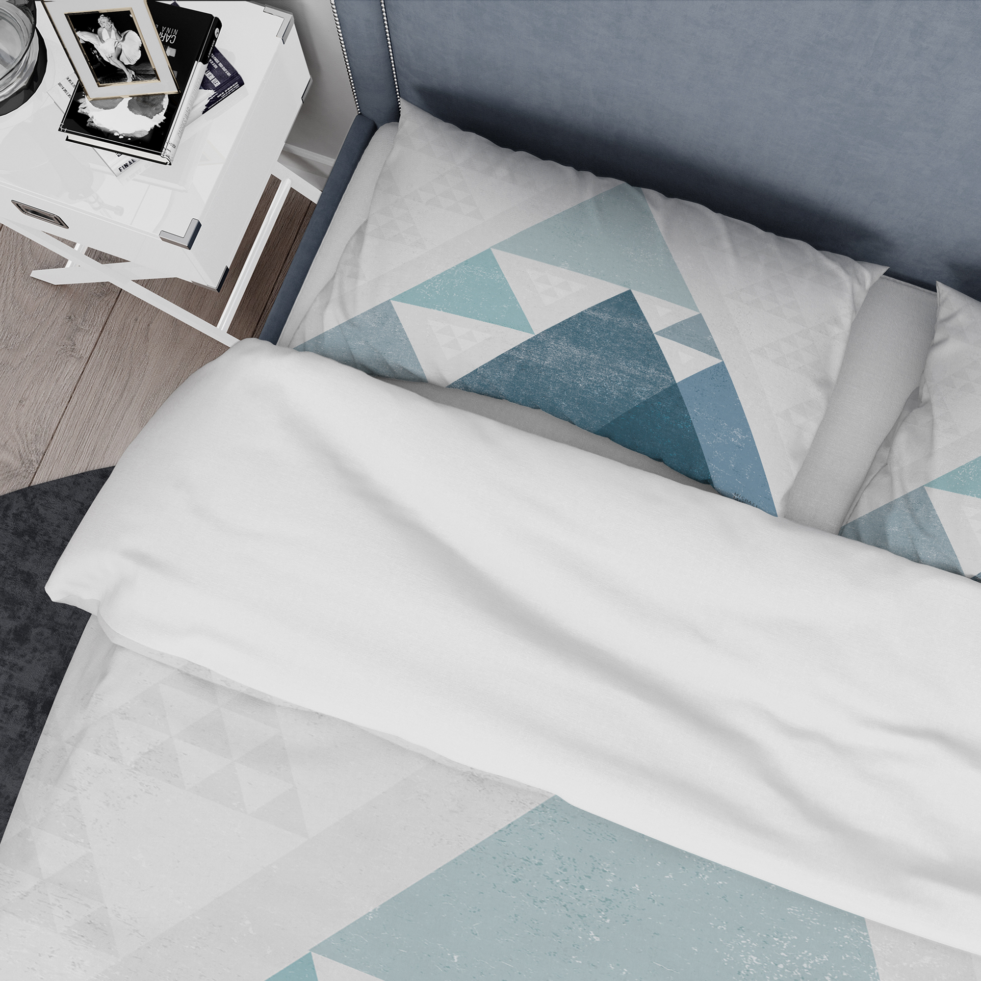 Designart 'minimal Triangles III Blue' Geometric Duvet Cover Set