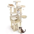 thumbnail image 1 of Costway 65" Tall Multi-level Cat Tree with 3 Upholstered Top Perch 2 Cat Condos Cat Basket Beige, 1 of 10