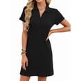 thumbnail image 2 of Women'S Solid Color Collared Loose Short-Sleeve T-Shirt Dress Black XL, 2 of 10