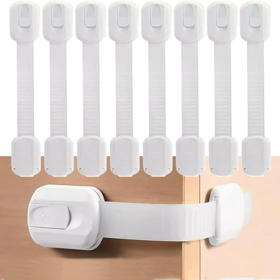 Baby Proofing Baby Lock Child Safety Cabinet Locks Childproofing with 8-Piece Baby Locks - 3M Adhesive Cabinet Latches for Easy Installation on Drawers, Doors, and Toilet Seats, White