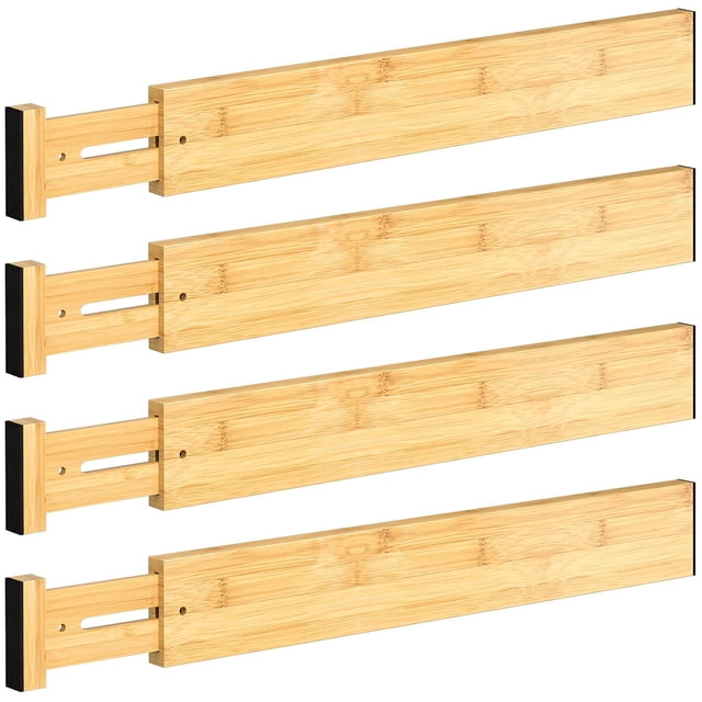 Divisor de cajones, 4 divisores de cajones de bambú, divisores de cajones ajustables para ropa, divisor de cajones de cocina, divisor de cajones de aparador, separadores de cajones, divisor de cajones