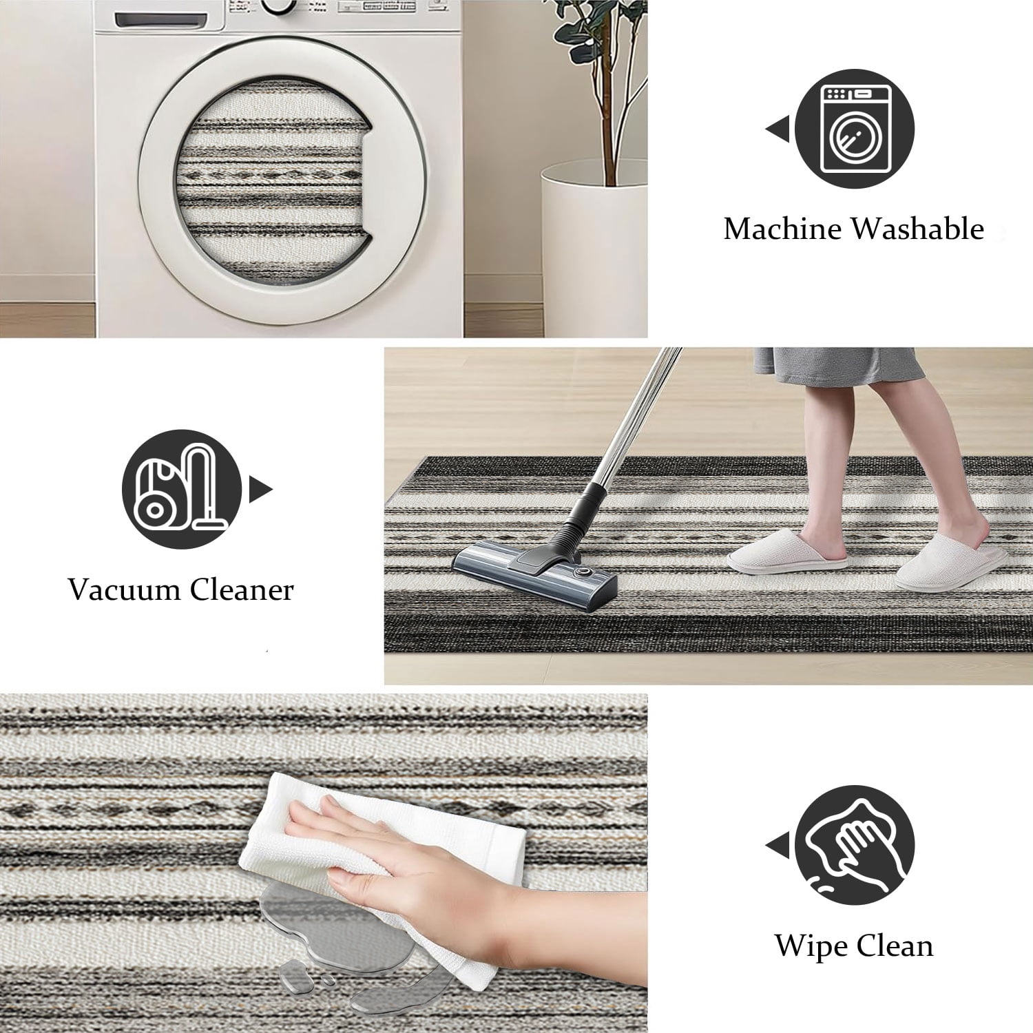 3 Piece Kitchen Rug Set, Non-Slip And Washable, Abstract Pattern Kitchen Hallway Rug, Soft And Comfortable, Suitable For Sinks, Floors, Entrances, Hallways and Bathrooms