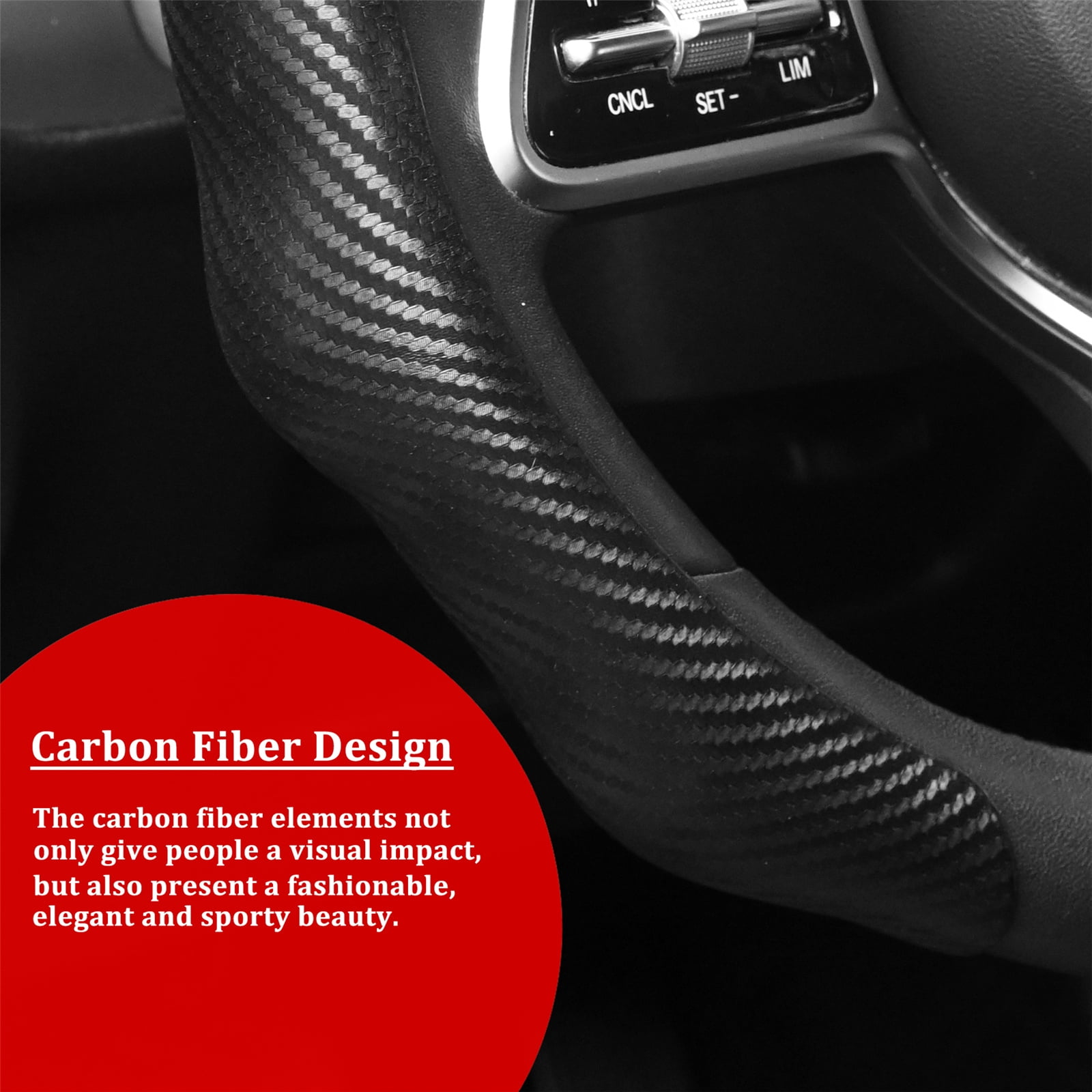 XUKEY Car Steering Wheel Cover Carbon Fiber Non-Slip for 14.5" To 15.5" O/D Type Universal for Honda Civic Accord CR-V